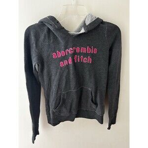 Abercrombie Kids Hoodie XL Charcoal Gray Pink Logo Y2K 2000s Vintage Pullover